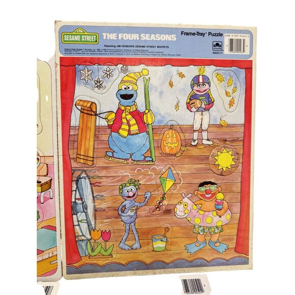 Vintage Golden Frame Tray Puzzle Sesame Street School Days The four Seasons Lot - Picture 5 of 5